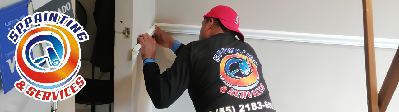 Pintores de casas aplicando pintura lavable en interiores